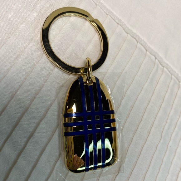 NEW BURBERRY Gold/Blue Enamel Check Key FOB/Key Chain🔥Textured🔥sealed🔥Great🎁 - Picture 6 of 13